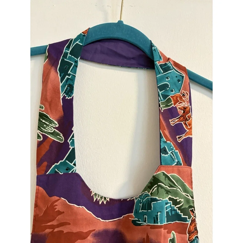 Vintage Reversible Cotton‎ Apron Southwest Desert Print with Horses Cactus Bold